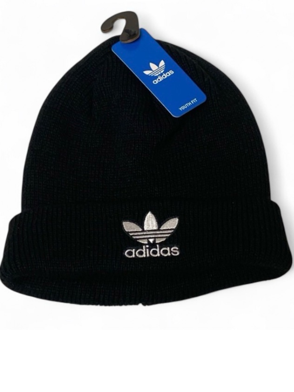 Adidas Youth Originals Trefoil Beanie Black White NWT Kids Hat